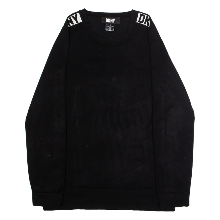 DKNY Womens Jumper Black Crew Neck Tight Knit Viscose M
