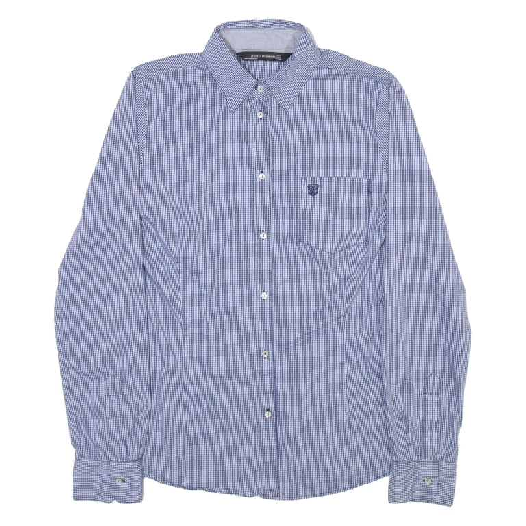 ZARA Womens Shirt Blue Check Long Sleeve S
