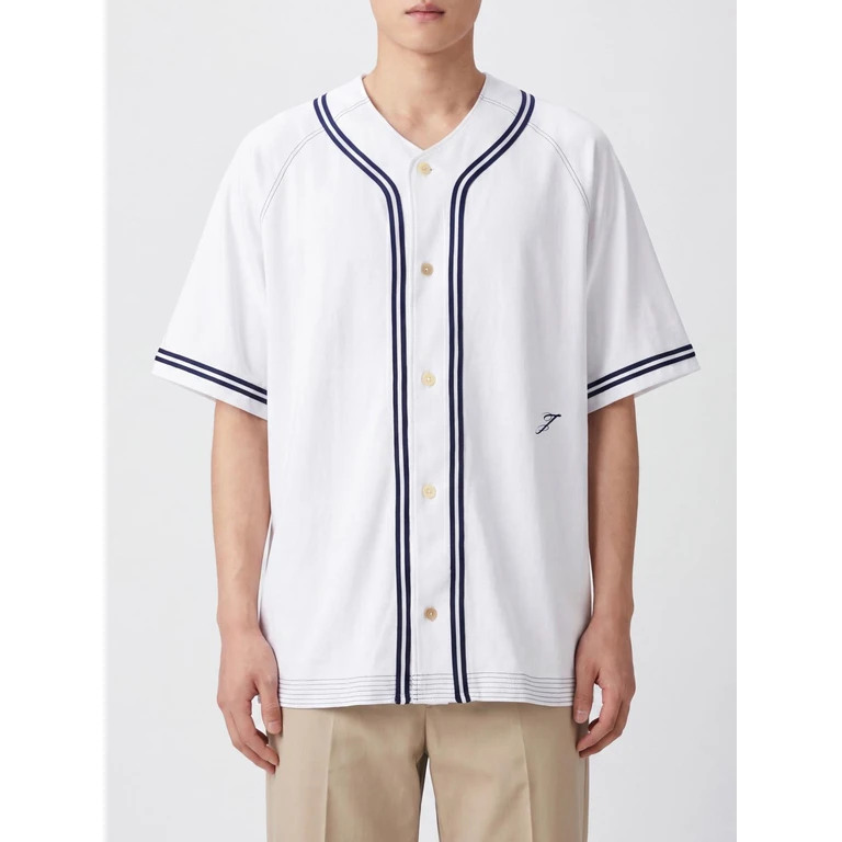 Relaxed Fit Baseball-Style Cotton Shirt with Contrast Logo (26ESHM00619AJ00289100)