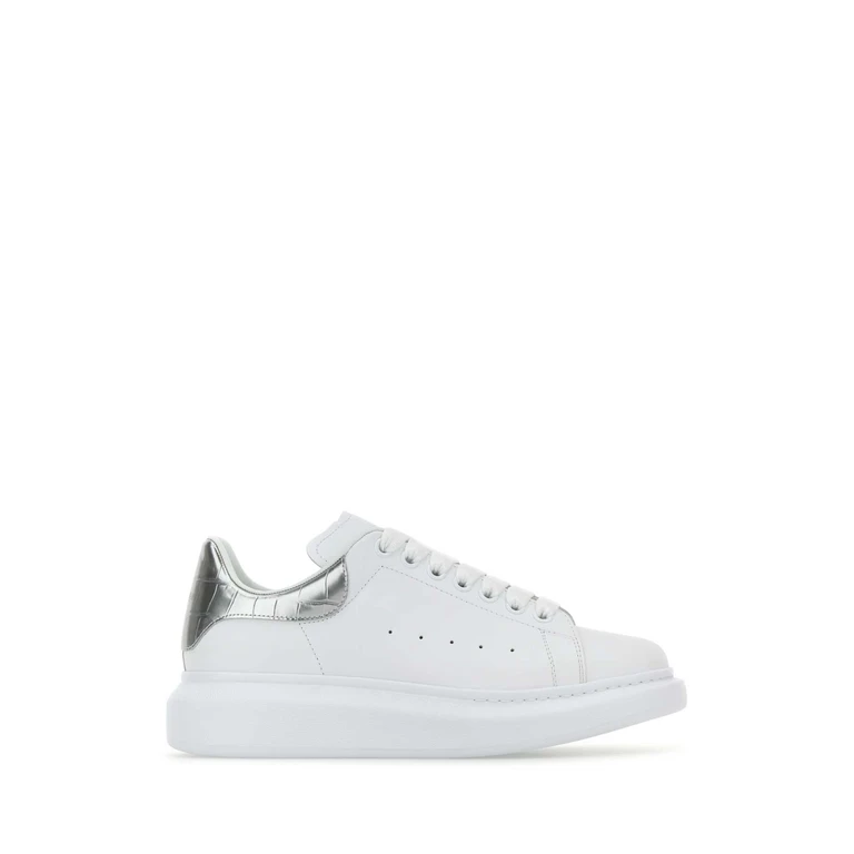 Alexander McQueen White Leather Sneakers With Silver Heel Whitesilver Upper And Rubber Sole - Women