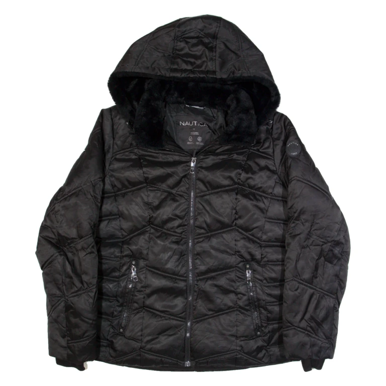 NAUTICA Insulated Womens Puffer Coat Black Hooded L