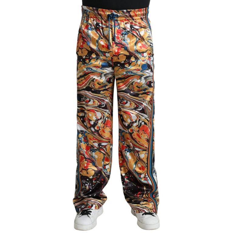 Dolce & Gabbana Multicolor Marble Print Satin Pants Polyester Elastane - Men