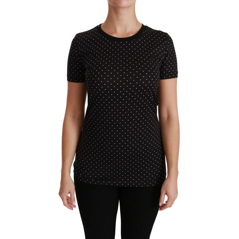Dolce & Gabbana Black Dotted Crewneck Cotton Top T-Shirt - Women