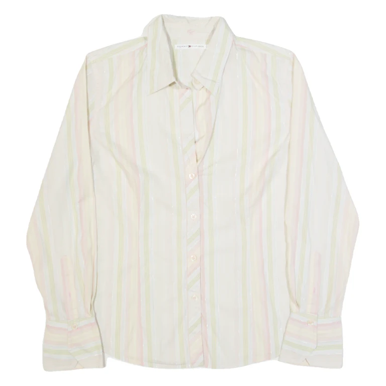 TOMMY HILFIGER Womens Shirt Cream Striped Long Sleeve M