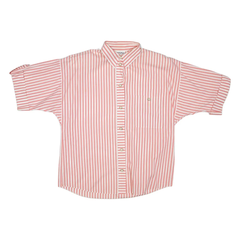 Womens Printed Shirt Red Collared Striped UK 14