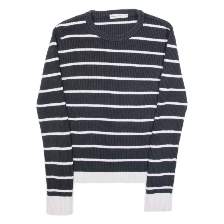 TOMMY HILFIGER Womens Patterned Jumper Blue Striped Tight Knit S