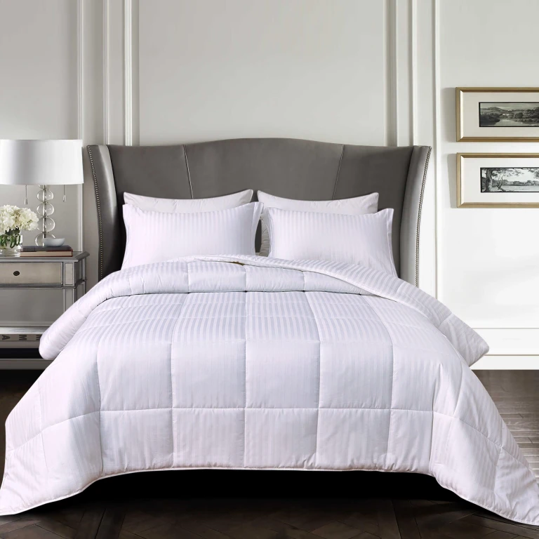 3-Piece Stripe Cotton Box Stitched Comforter Set-Cotton Duvet Insert with 4 Corner Tabs