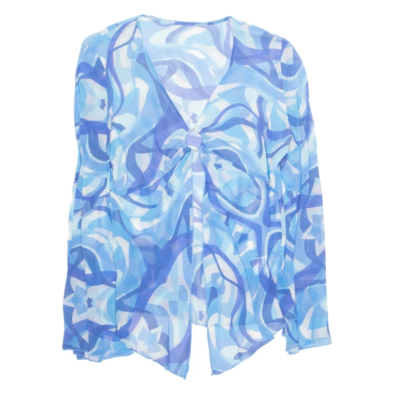 Sheer Womens Top Blue V-Neck Long Sleeve UK 10