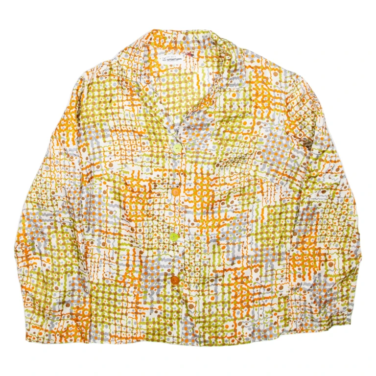 Womens Printed Shirt Orange Collared Long Sleeve Crazy Pattern L