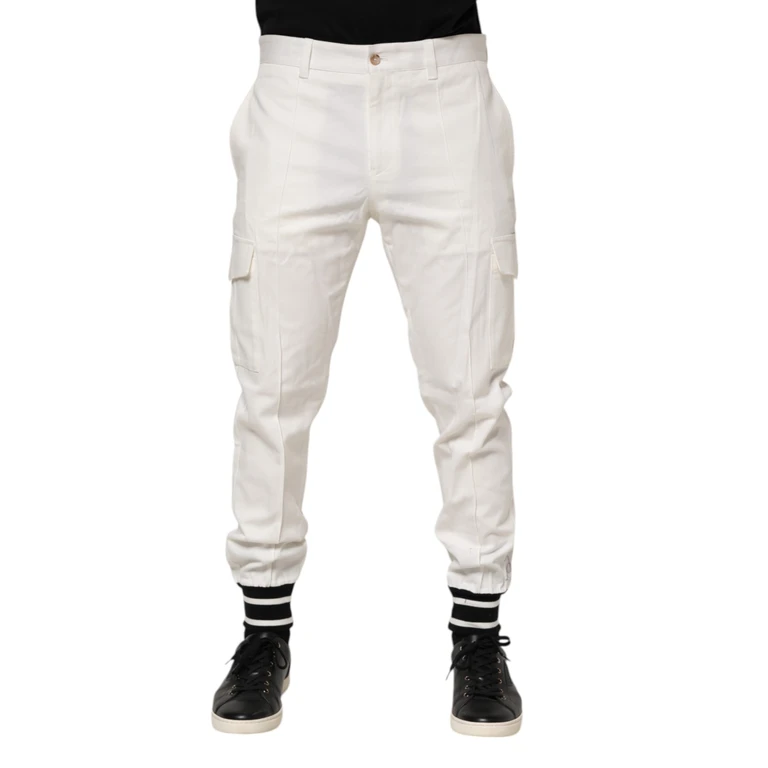 Dolce & Gabbana White Cotton Jogger Cargo Skinny Men Pants Spandex - Men