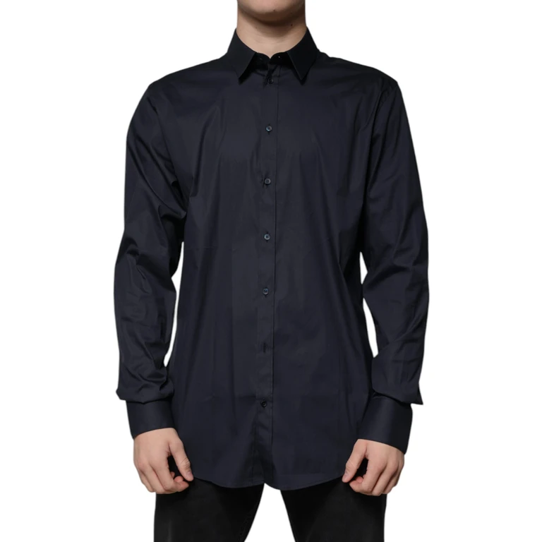 Dolce & Gabbana Black Cotton Blend Formal Gold Dress Shirt Nylon Elastane - Men