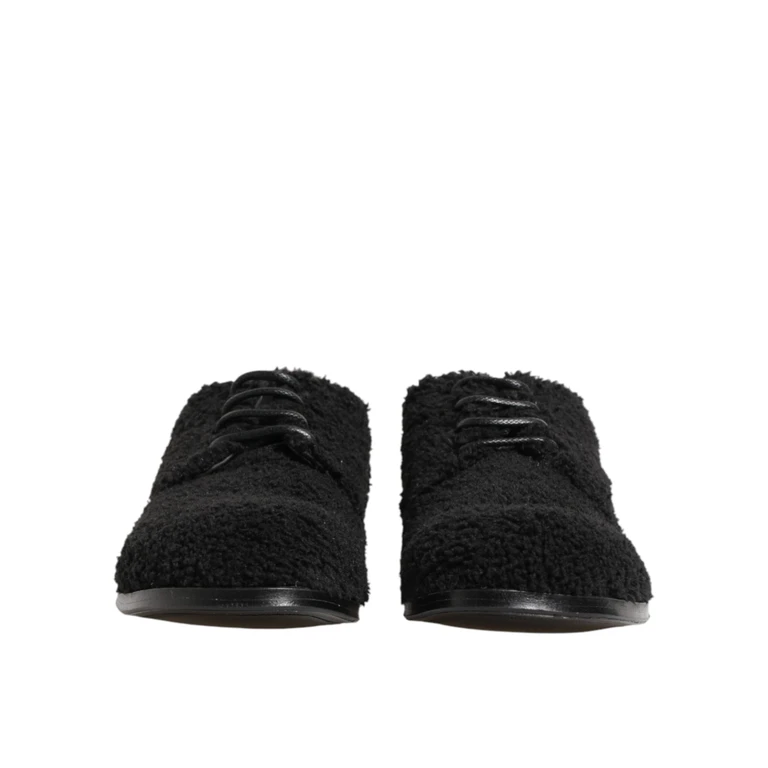 Men Black Riccio Shearling Dress Derby Shoes Curly / Fur - Men