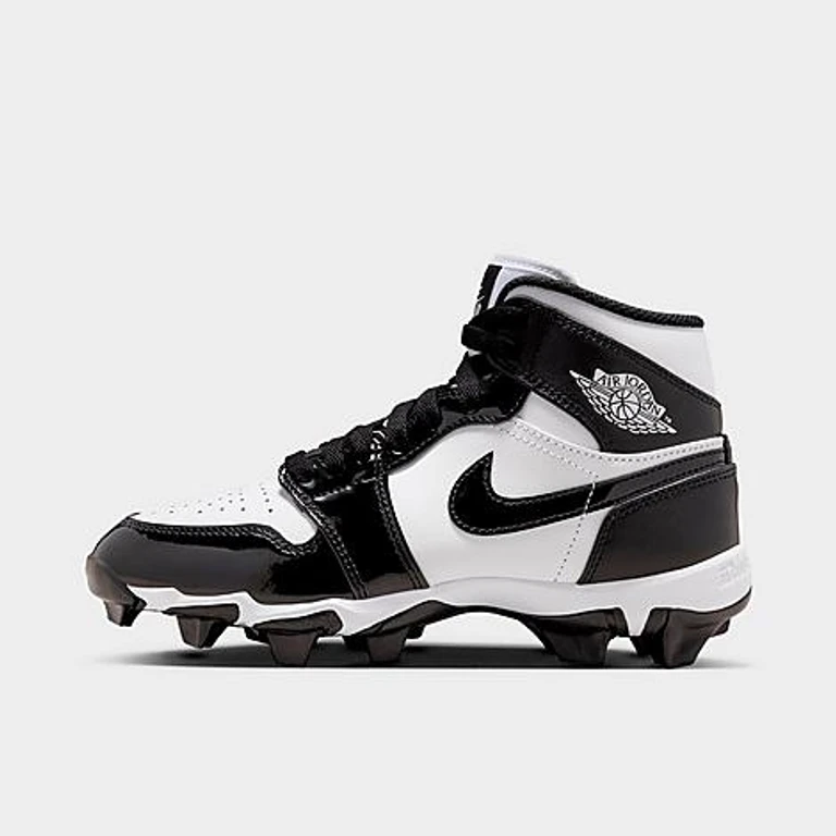 Big Kids Air Retro 1 Mid Cleats in White/Black Size: 1.0 (HF6883-101)