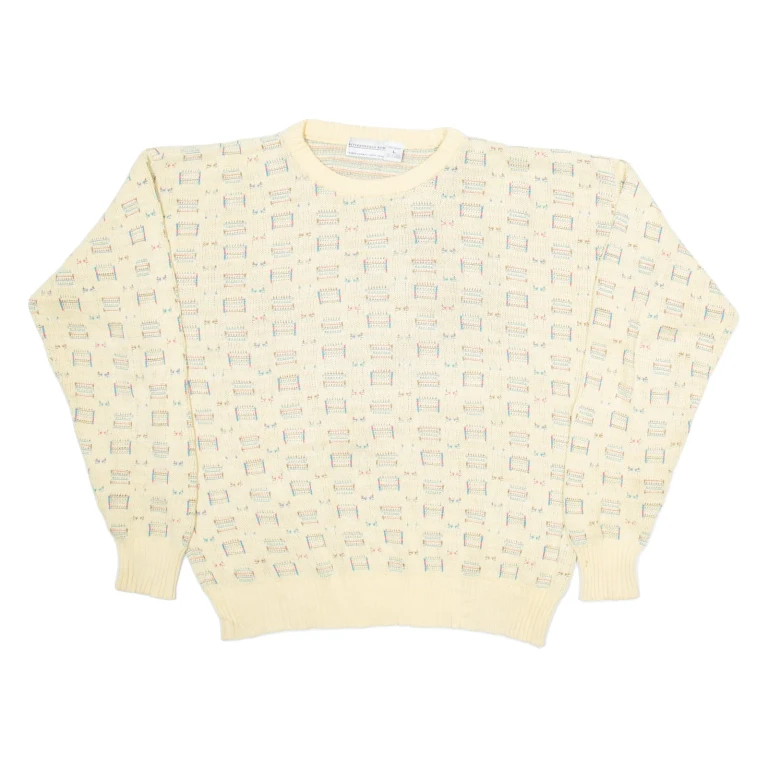 PETERBOROUGH ROW Womens Patterned Jumper Beige Geometric Tight Knit L
