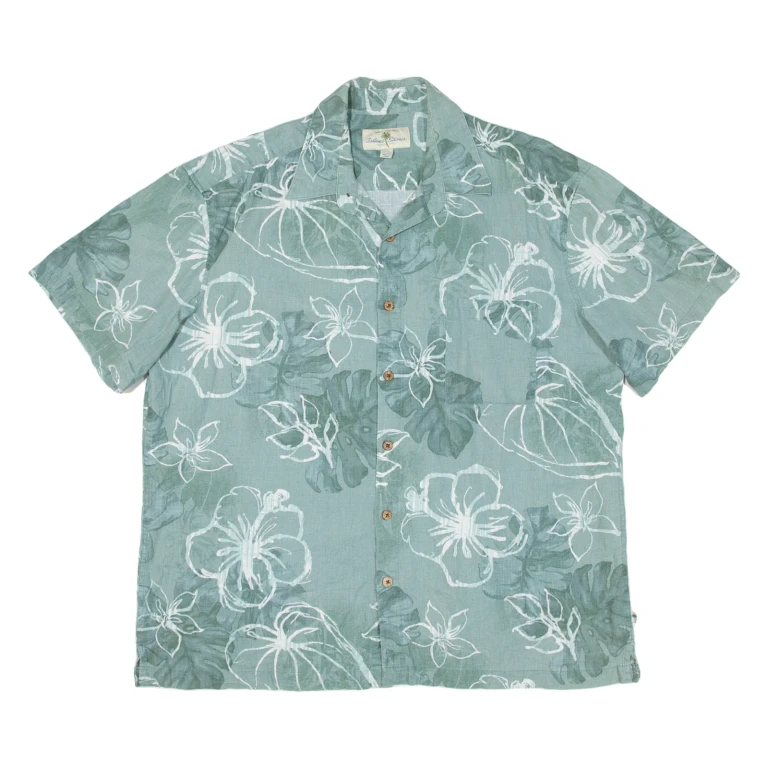 ISLAND SHORE Mens Hawaiian Shirt Green Floral XL