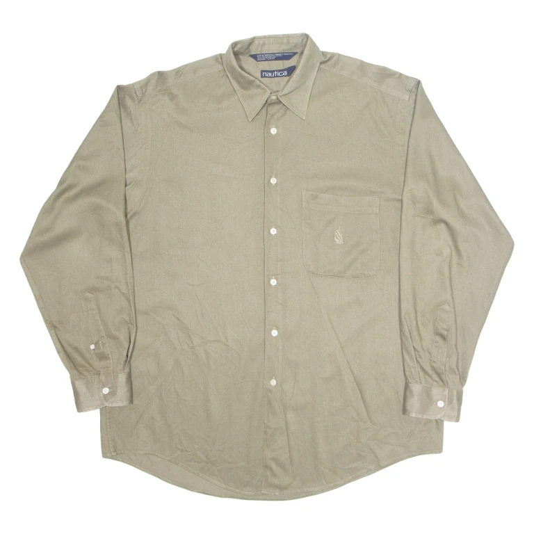 NAUTICA Mens Plain Shirt Green Long Sleeve L