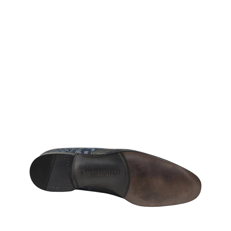 Dolce & Gabbana Blue Floral Brocade Slip On Loafers Shoes Leather - Men