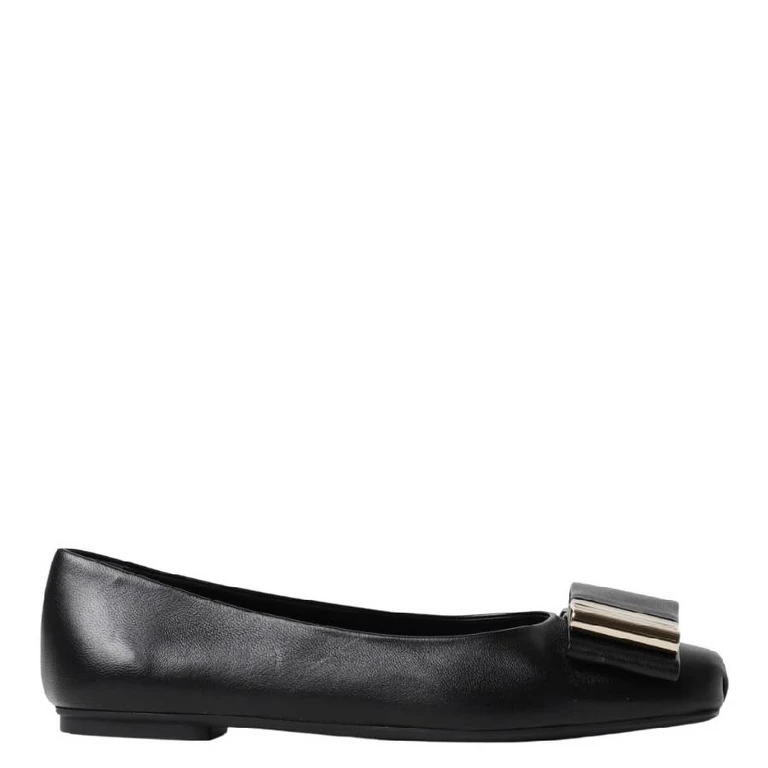 Ferragamo Double Bow Leather Ballet Flats