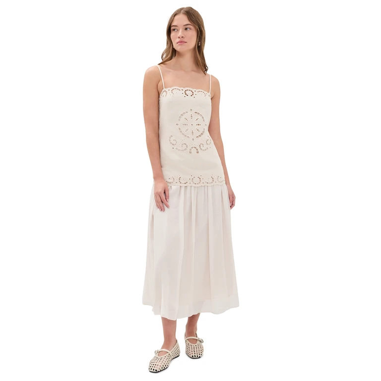 Moon River Spaghetti Strap Tube Top Midi Dress Cream M