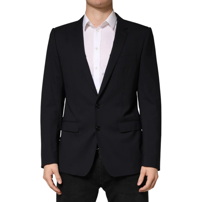 Black Wool Single Breasted 2 Button Blazer Virgin Elastane Clothing - Men