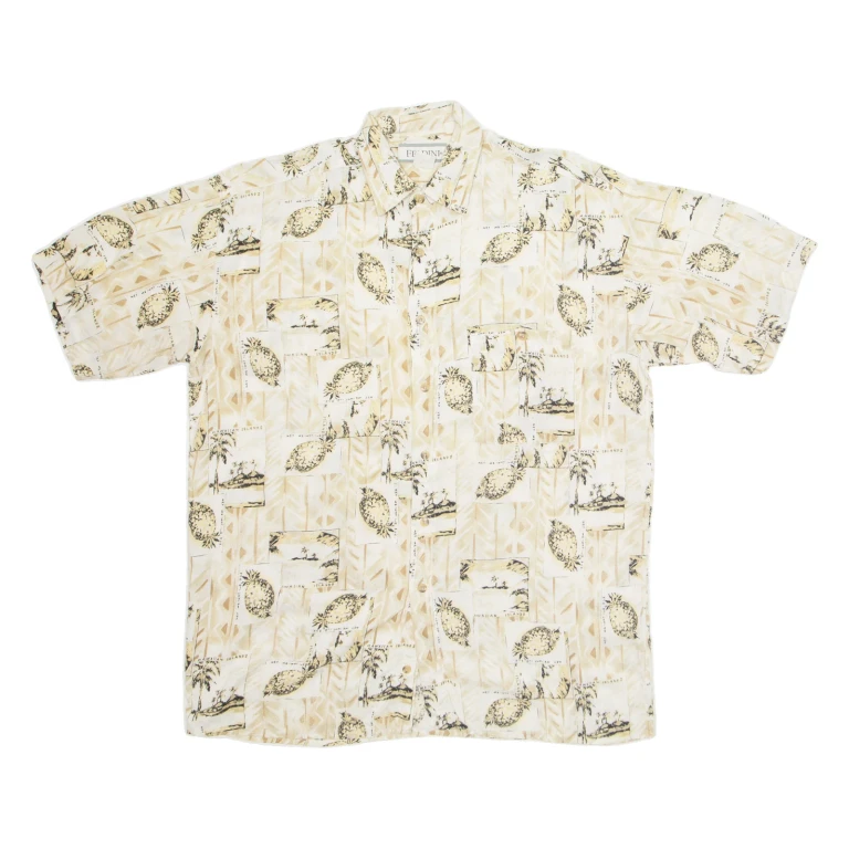 FELDINI Mens Hawaiian Shirt Beige Crazy Pattern L