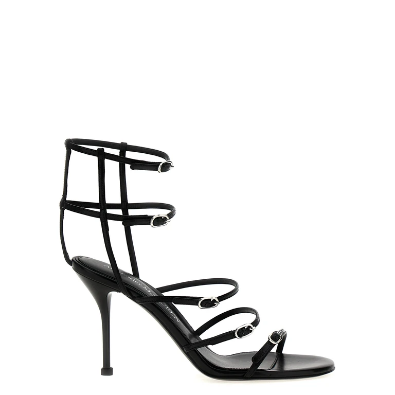 Alexander McQueen Black Lambskin Stiletto Heel Sandals - Women