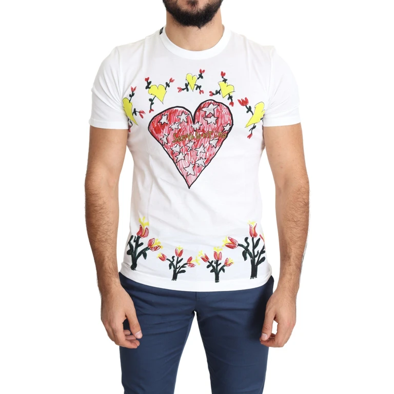 Dolce & Gabbana White Saint Valentine Print Cotton Men T-Shirt - Men