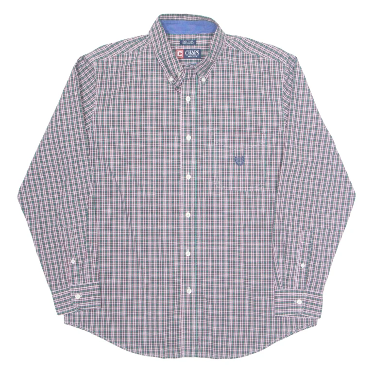 CHAPS Mens Shirt Green Plaid Long Sleeve L