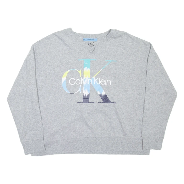CALVIN KLEIN Womens Sweatshirt Grey V-Neck L
