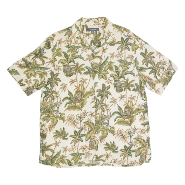 CROFT & BARROW Mens Hawaiian Shirt Beige 90s Floral L