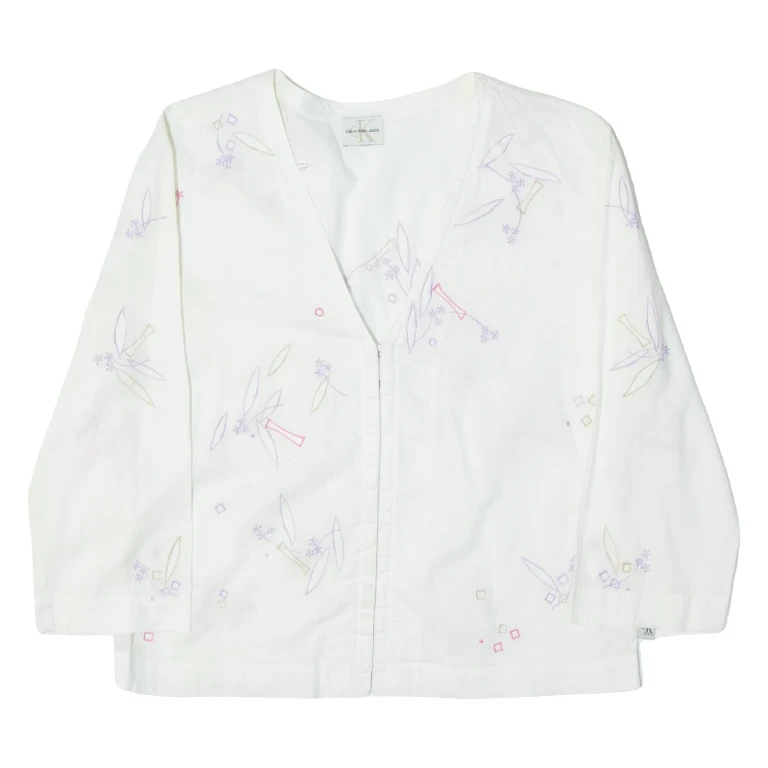 CALVIN KLEIN JEANS Womens Blouse White 3/4 Sleeve Floral S