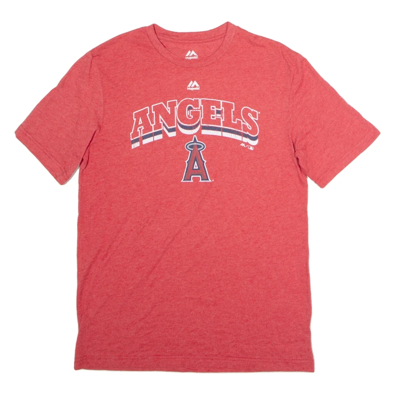 MAJESTIC Los Angeles Angels Mens T-Shirt Red USA Crew Neck M