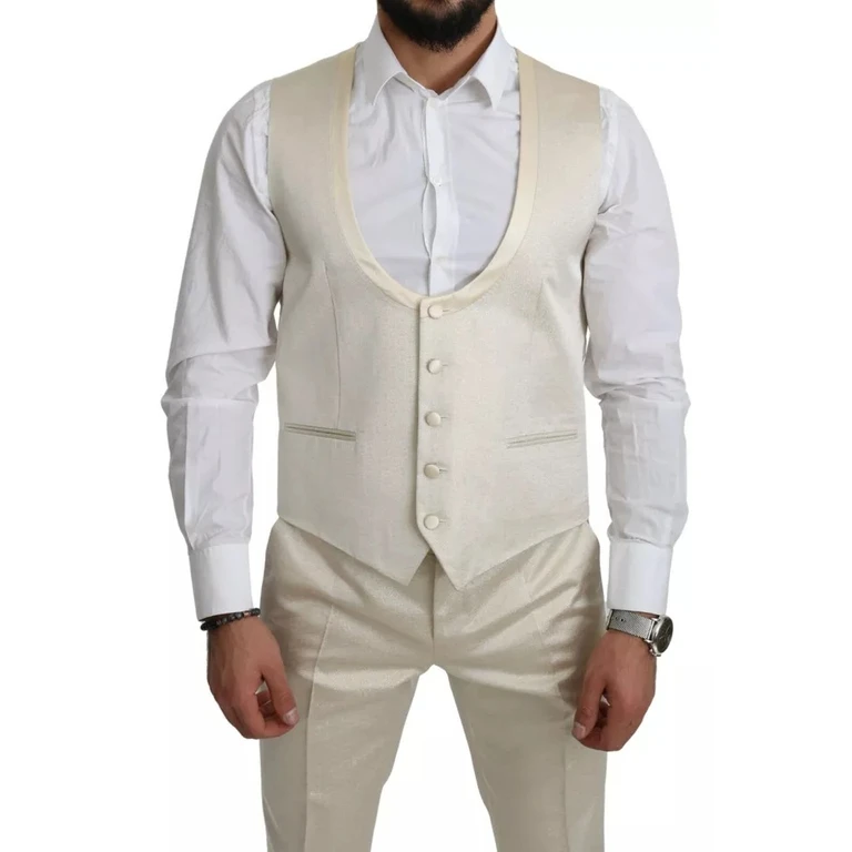 Dolce & Gabbana Beige Wool Crème 3 Piece Sicilia Shawl Suit - Men