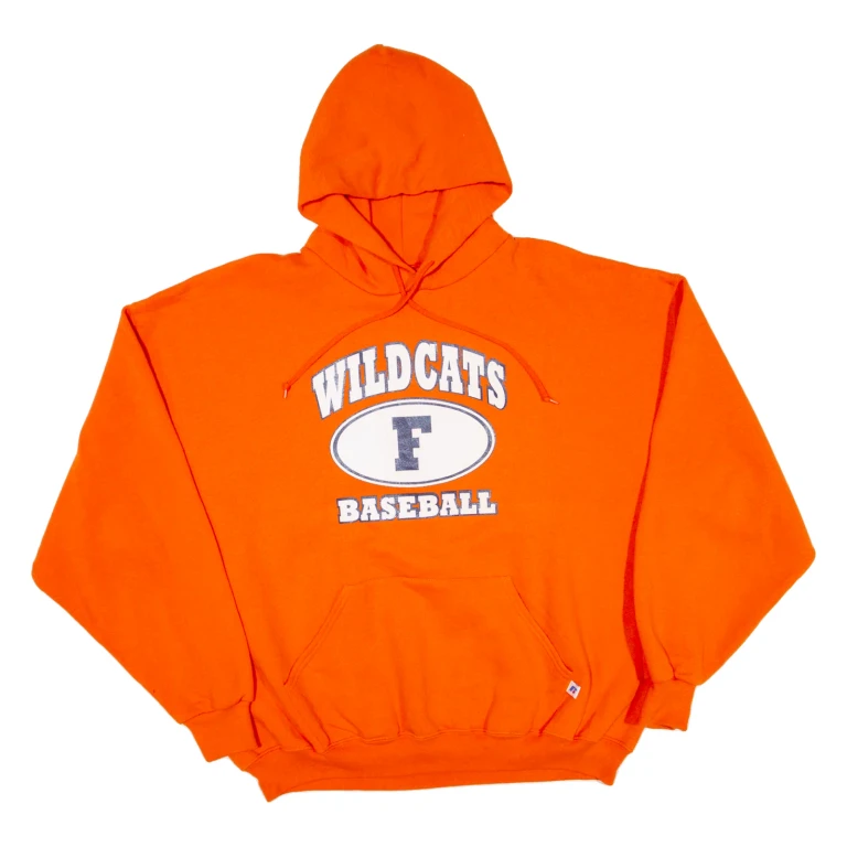 RUSSELL ATHLETIC Wildcats Baseball Mens Orange Hoodie USA 2XL