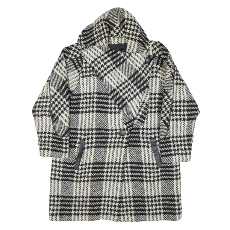 CIRSTEIN Womens Overcoat Coat White Knit Wool Check L