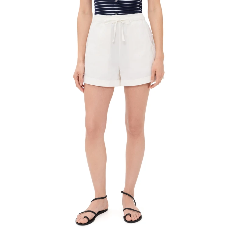 LE JEAN Mara Sateen Drawstring Shorts Soft White 27