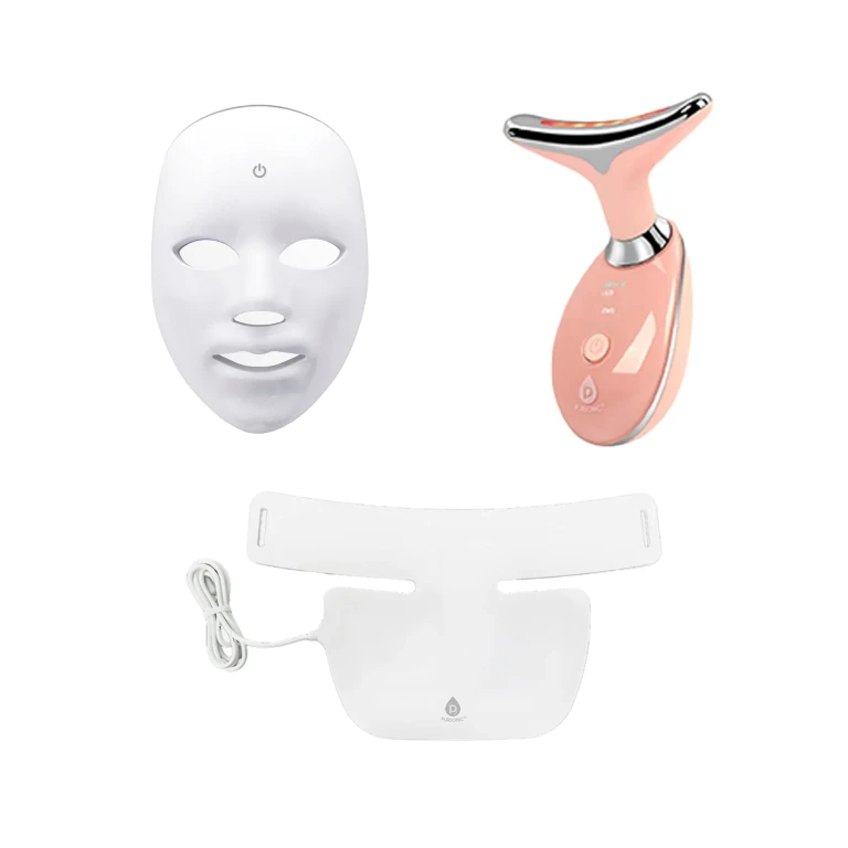 Complete LED Skincare Therapy Bundle: Neckplate, 7-in-1 Light Therapy Wand & 7-in-1 Face Mask