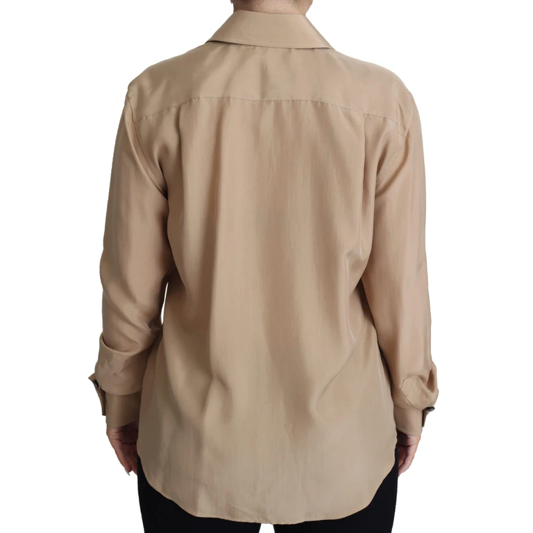 Dolce & Gabbana Beige Silk Shirt Decorative Buttons Top - Women