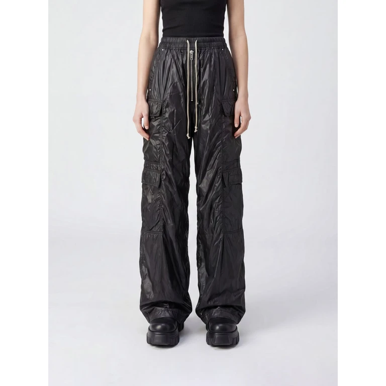 Drawstring High-Waisted Cargo Trousers in Crinkled Nylon (DS01F4324NPS09)