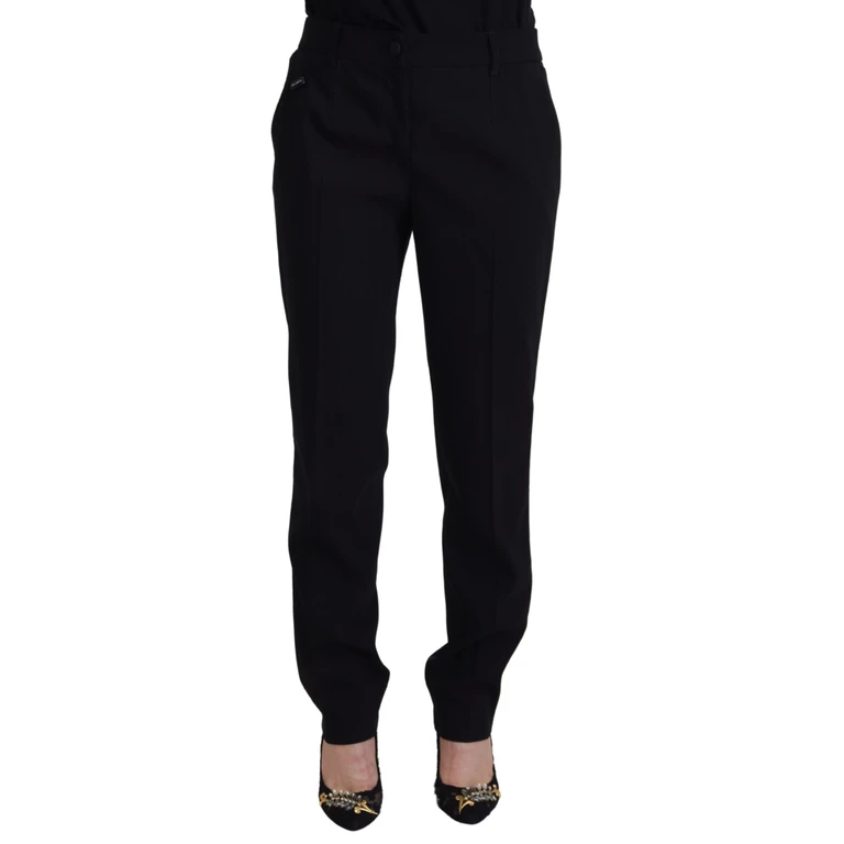 Dolce & Gabbana Black Tapered Women Wool Pants Silk Elastane - Women