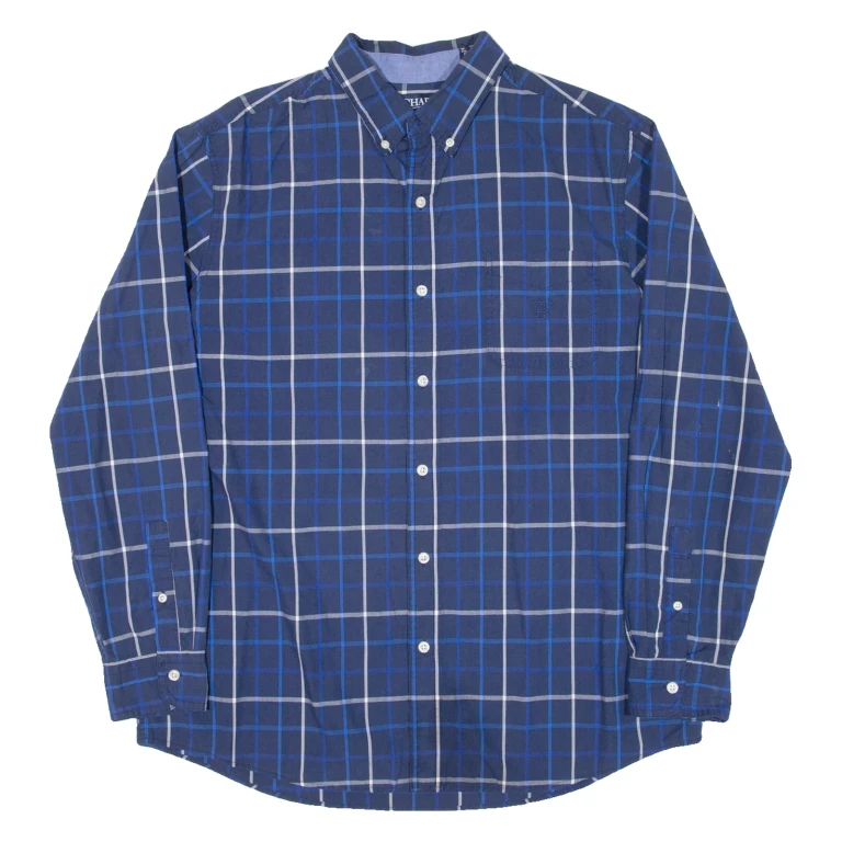 CHAPS Mens Shirt Blue Check Long Sleeve L