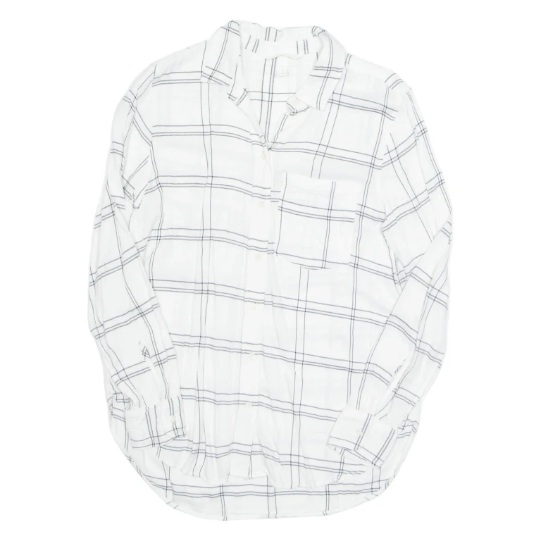 H&M Womens Printed Shirt White Collared Long Sleeve Check UK 8
