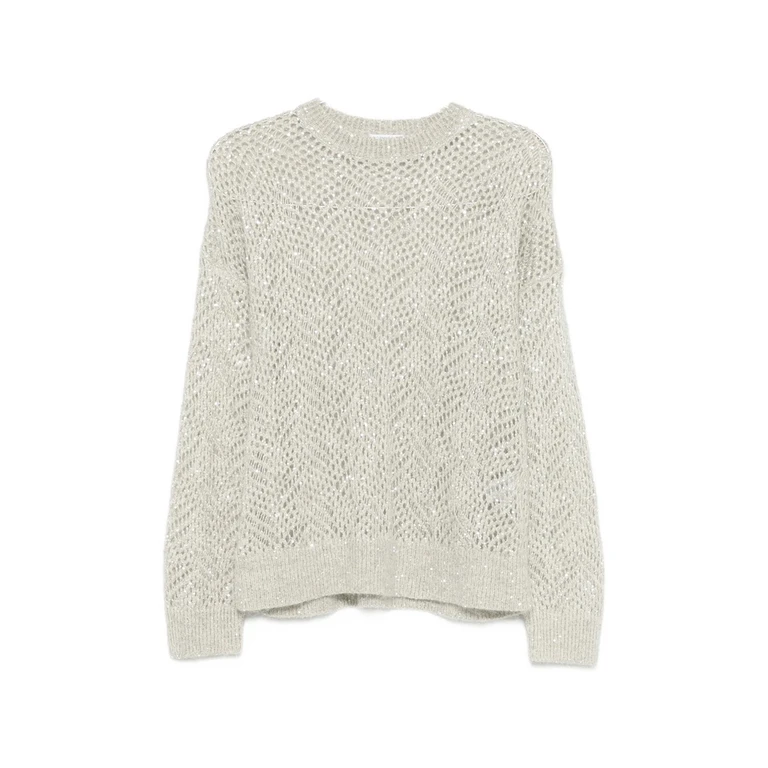 Sequin-embellished Open-knit Sweater