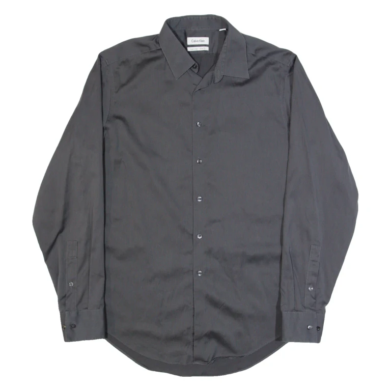 CALVIN KLEIN Mens Plain Shirt Grey Long Sleeve M