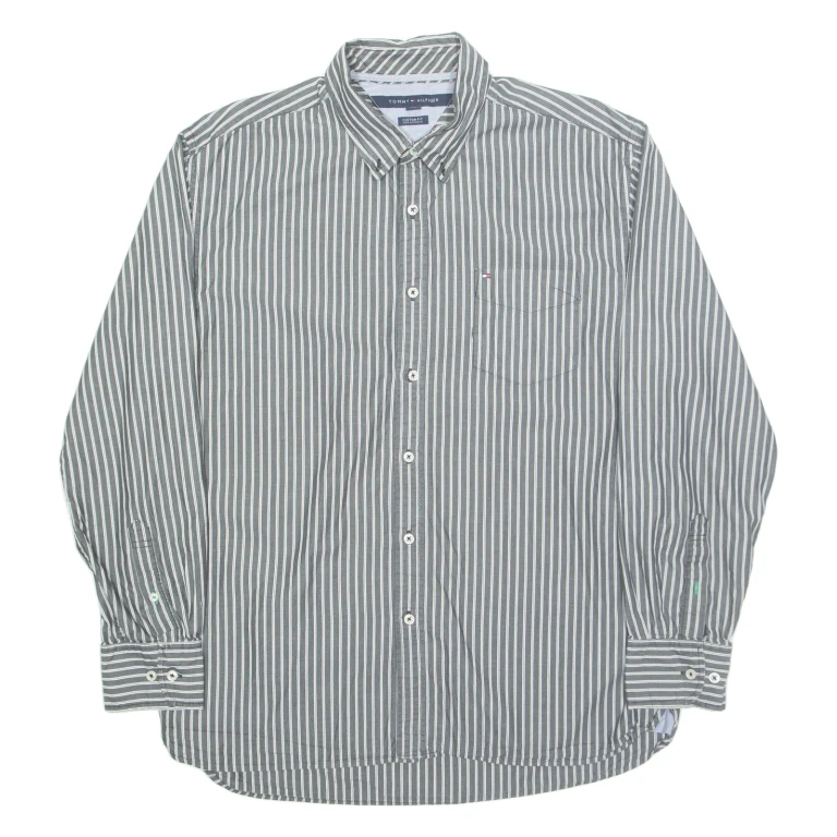 TOMMY HILFIGER Mens Shirt Grey Striped Long Sleeve XL