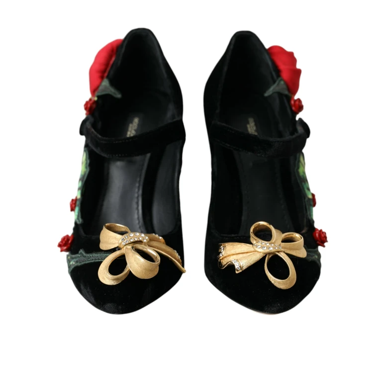 Dolce & Gabbana Black Roses Crystal Brooch Mary Jane Shoes Se+vi - Women