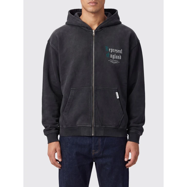 Relaxed Fit Zip-Up Hoodie in Cotton with Logo and Pouch Pockets (MLM353704)