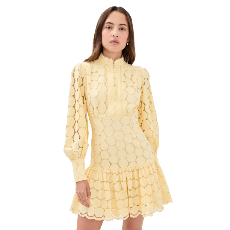BARDOT Remy Spot Lace Mini Dress Soft Yellow 12
