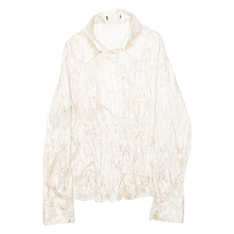 Womens Shirt Cream Collared Long Sleeve S