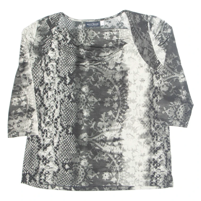 YOUR SIXTH SENSE Womens Printed Blouse Black Long Sleeve Crazy Pattern M